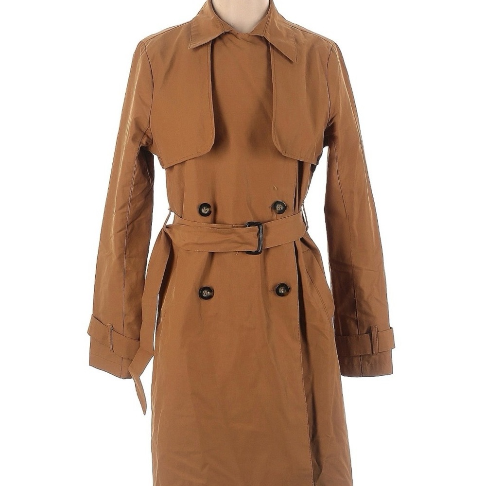 A New Day Tan Trench Coat with Double-Breasted Design and Matching Belt